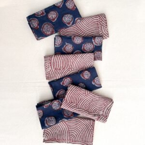 Set of 8 Napkins  Indigo & Brick Red