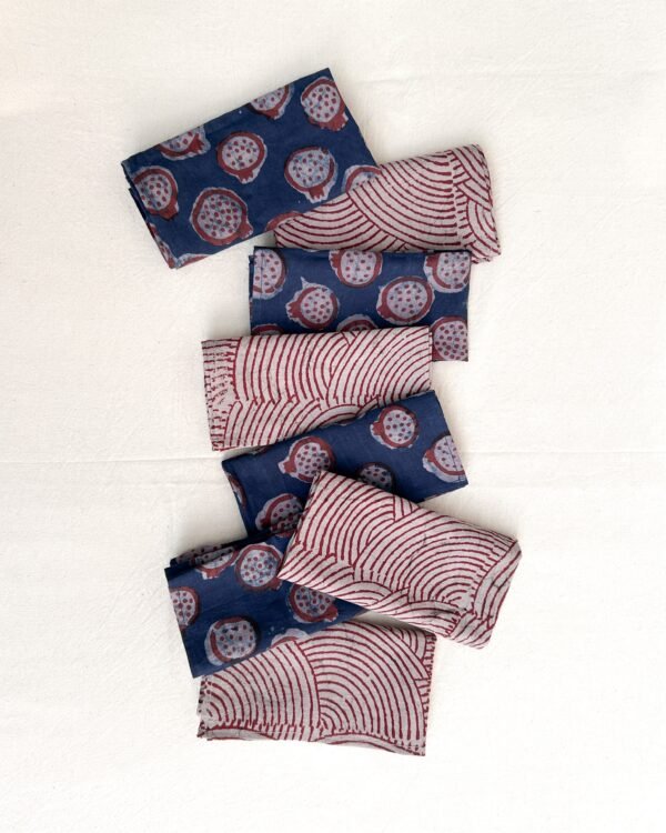 Set of 8 Napkins  Indigo & Brick Red